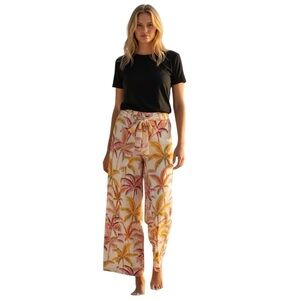 Club Z Collection NWT Beach Tropical Palm Print Tie-Waist Wide Leg Pants XL 🌴✨